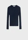 Mango V-neck Ribbed Knit Sweater Dark Navy In Blue