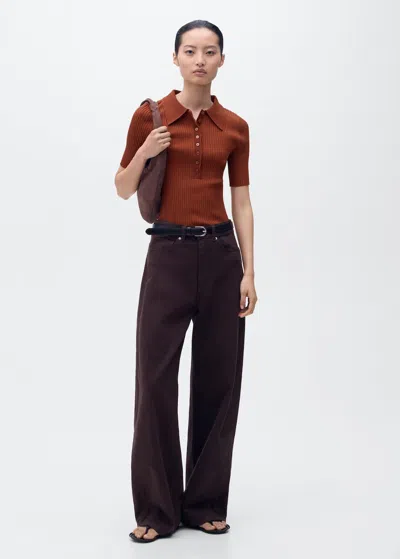 Mango Pull-over Côtelé Col En V Rouge-orangé - Femme - L -  In Brown