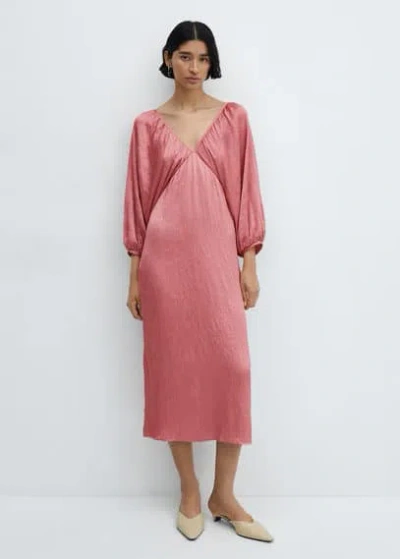 Mango V-neck Satin Dress Pink