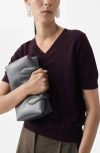 Mango V-neck Short Sleeve Wool Sweater In Burgundy