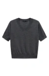 Mango V-neck Short Sleeve Wool Sweater In Multi
