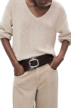 Mango V-neck Sweater In Nude