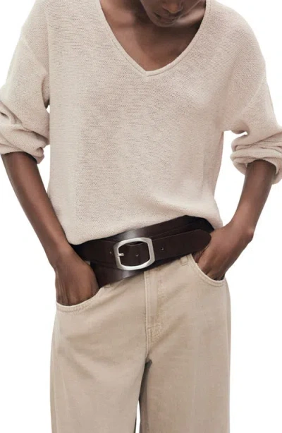 Mango V-neck Sweater In Nude