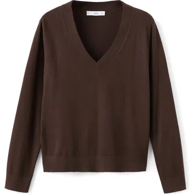 Mango V-neck Sweater In Brown