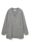 Mango V-neck Sweater In Gray