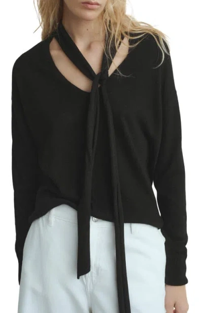 Mango V-neck Sweater With Scarf In Animal Print