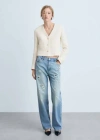 Mango V-neck Tweed Jacket Ecru