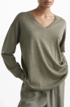 Mango V-neck Wool Pajama Sweater In Green