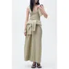 Mango Valvi Mixed Media Maxi Dress In Khaki