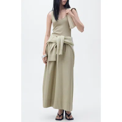 Mango Valvi Mixed Media Maxi Dress In Khaki