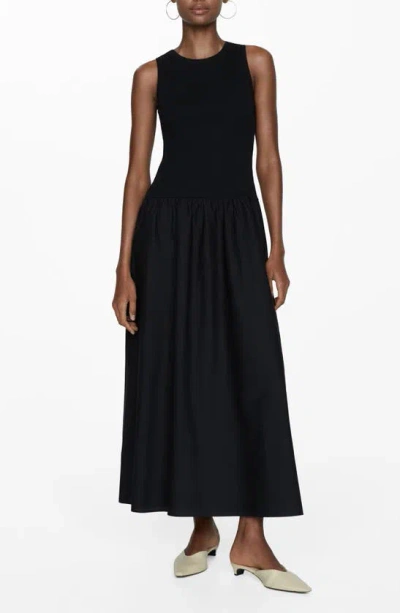 Mango Valvi Mixed Media Maxi Dress In Black