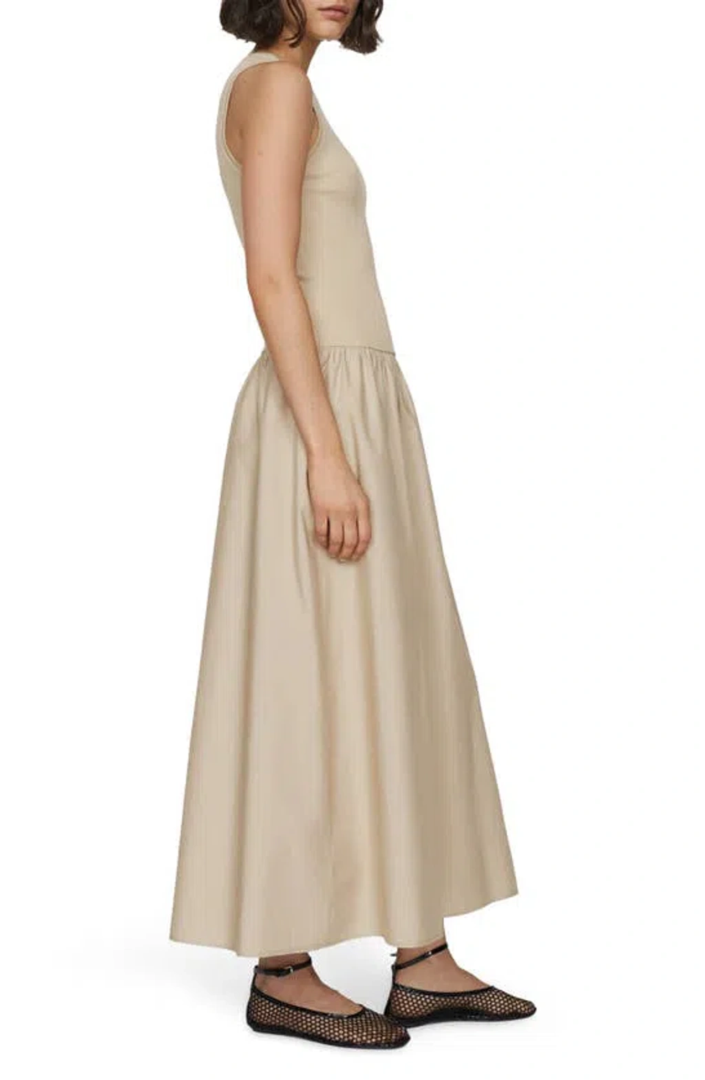 Mango Valvi Mixed Media Maxi Dress In Light Pastel Brown | ModeSens