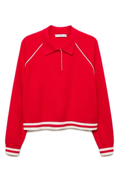 Mango Varsity Stripe Trim Polo Sweater In Red