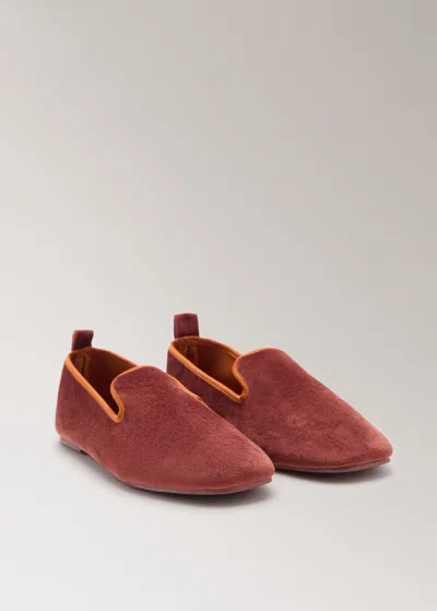 Mango Velour Slippers With Piping Brown