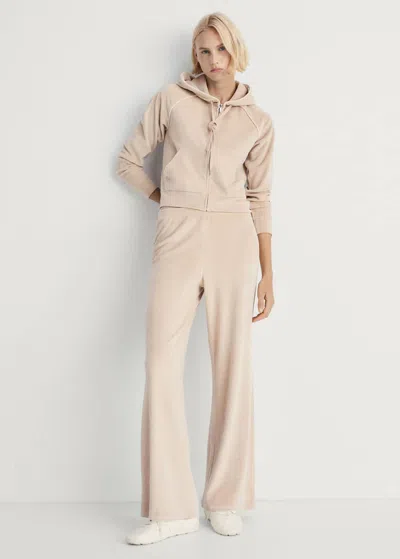 Mango Velour Pants With Soft Touch In Light/pastel Grey