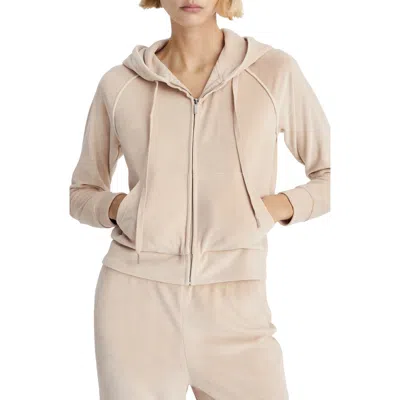 Mango Velour Zip Hoodie In Light/pastel Grey