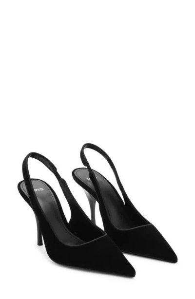 Mango Velvet Pointed Toe Slingback Pump In Black