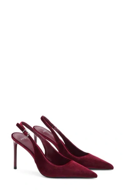 Mango Velvet Pointed Toe Slingback Pump In Red