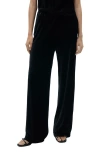 Mango Velvet Straight Leg Pants In Black