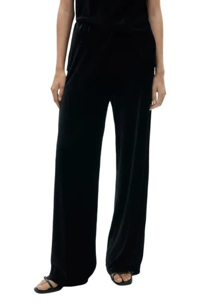 Mango Velvet Straight Leg Pants In Black
