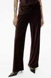 Mango Velvet Straight Leg Pants In Burgundy