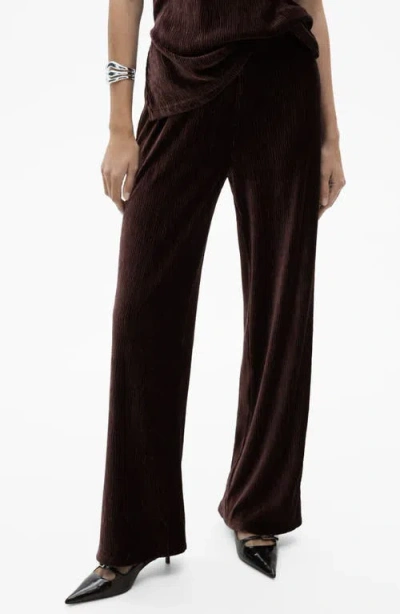 Mango Velvet Straight Leg Pants In Burgundy