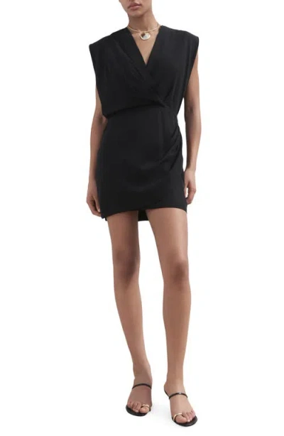 Mango V Neck Draped Sleeveless Mini Dress In Black