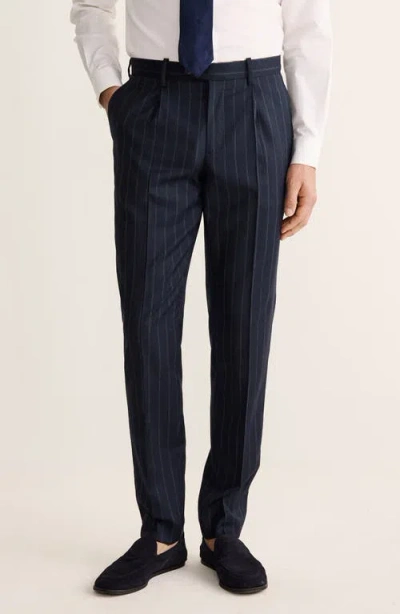 Mango Venice Chalk Stripe Slim Fit Virgin Wool Pants In Blue