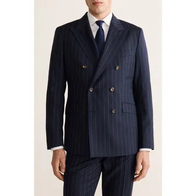Mango Venice Slim Fit Pinstripe Double Breasted Wool Jacket In Blue