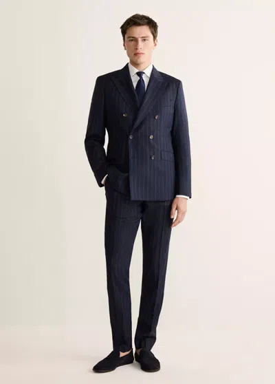 Mango Venice Striped 100% Wool Suit Jacket In Navy