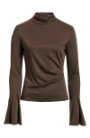 Mango Venus Ruched Bell Sleeve Top In Brown