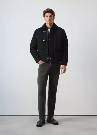 Mango Veste 100 % Coton Poches In Black Denim