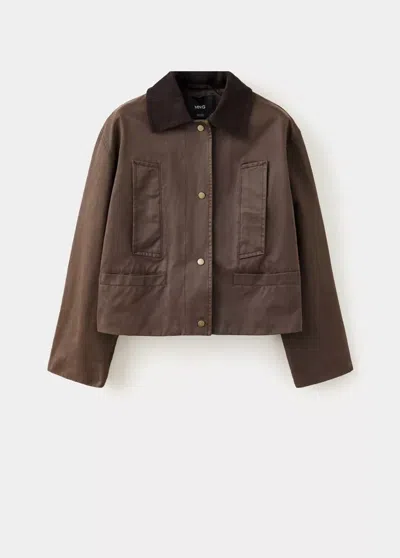 Mango Veste Avec Col En Velours Côtelé In Chocolat