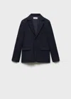 Mango Essential Cotton-blend Blazer Dark Navy In Blue