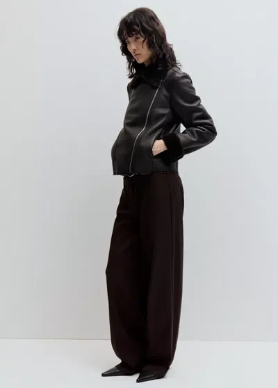Mango Veste Biker Fourrure Synthétique In Chocolat