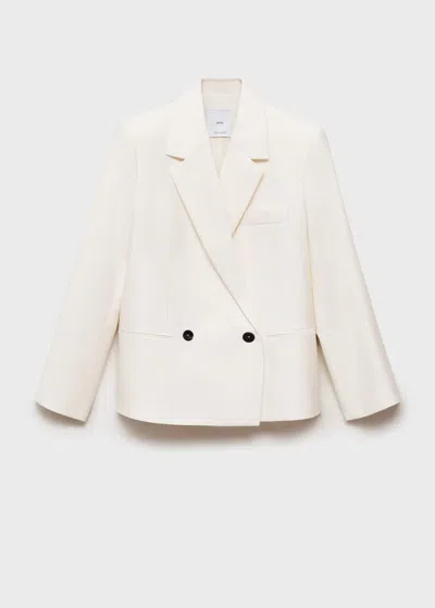 Mango Contrast Double-breasted Blazer White