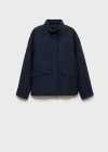 Mango High Collar Wool Jacket Dark Navy In Bleu Marine Foncé