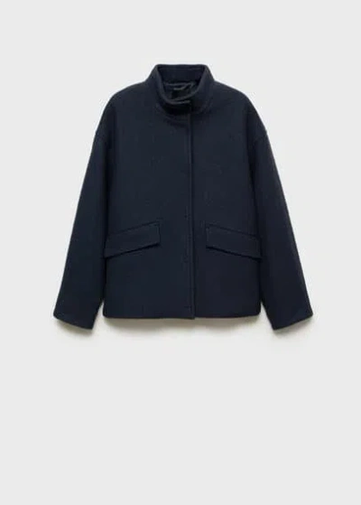 Mango High Collar Wool Jacket Dark Navy In Bleu Marine Foncé