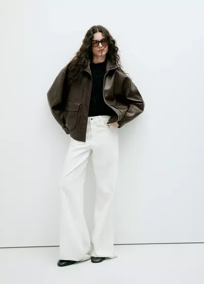 Mango Veste Bomber Col Cheminée In Kaki