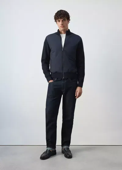 Mango Veste Bomber En Coton Mélangé In Bleu Marine