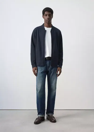 Mango Veste Bomber En Coton Mélangé In Bleu Nuit