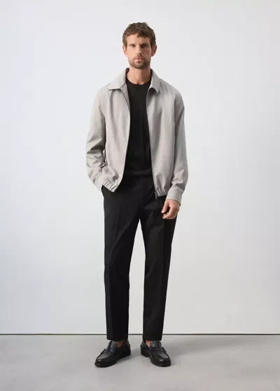 Mango Veste Bomber En Laine Mélangée In Gris Clair/pastel