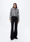Mango Zebra-print Jacket With Buttons Black In Black