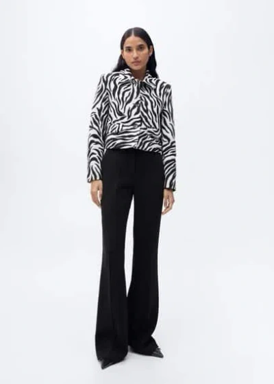 Mango Zebra-print Jacket With Buttons Black In White