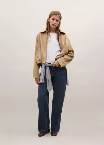 Mango Veste Col Chemise À Zip In Tabac
