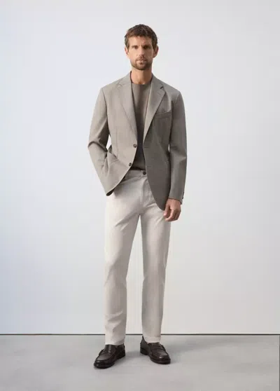 Mango Veste Costume Laine Slim-fit Carreaux In Beige