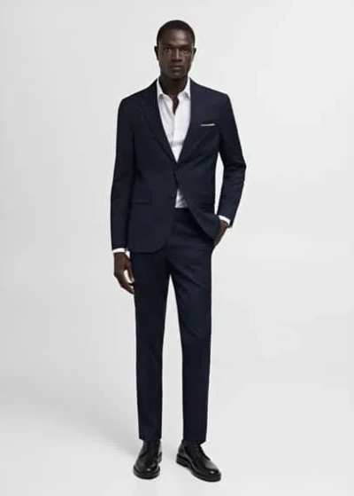 Mango Veste Costume Slim-fit Tissu Stretch In Bleu Marine Foncé