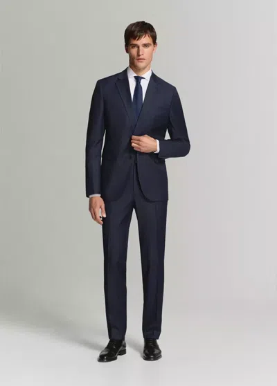 Mango Veste Costume Turín 100 % Laine In Blue