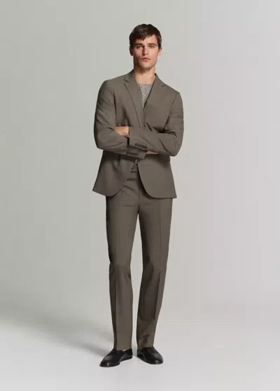 Mango Turin 100% Wool Suit Blazer In Medium Brown