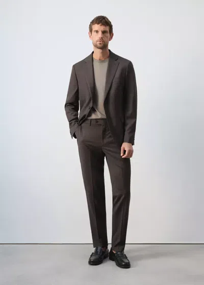 Mango Veste Costume Turin 100 % Laine Vierge In Marron